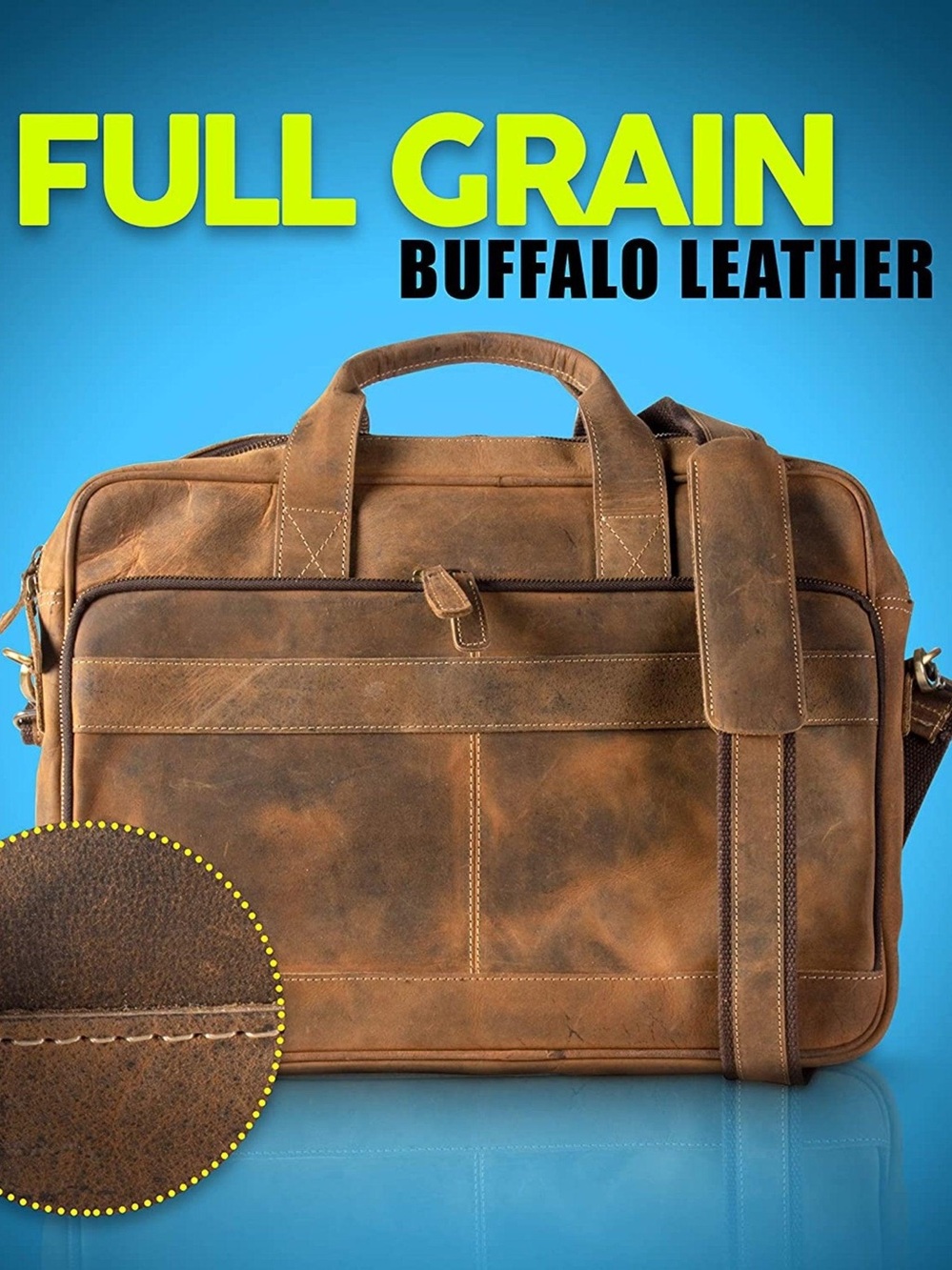 18-Inch Buffalo Leather Briefcase – Distressed Brown Laptop School Messenger Bag - Picture 14 of 16
